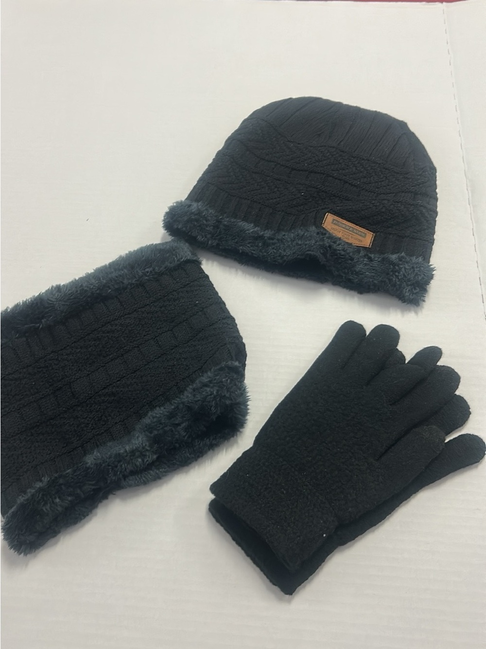 Black Knit Winter Hat, Scarf & Glove Set - Unbranded